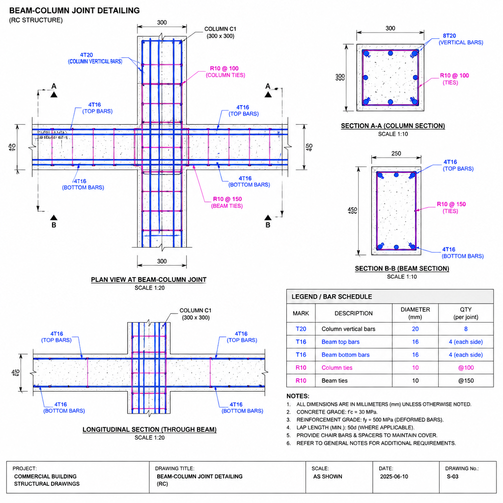 CADRC beam-column joint detailing drawing